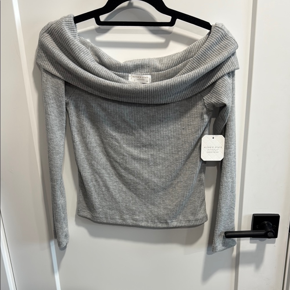 Altar’d State Intimates Light Gray Off-Shoulder Sweater
